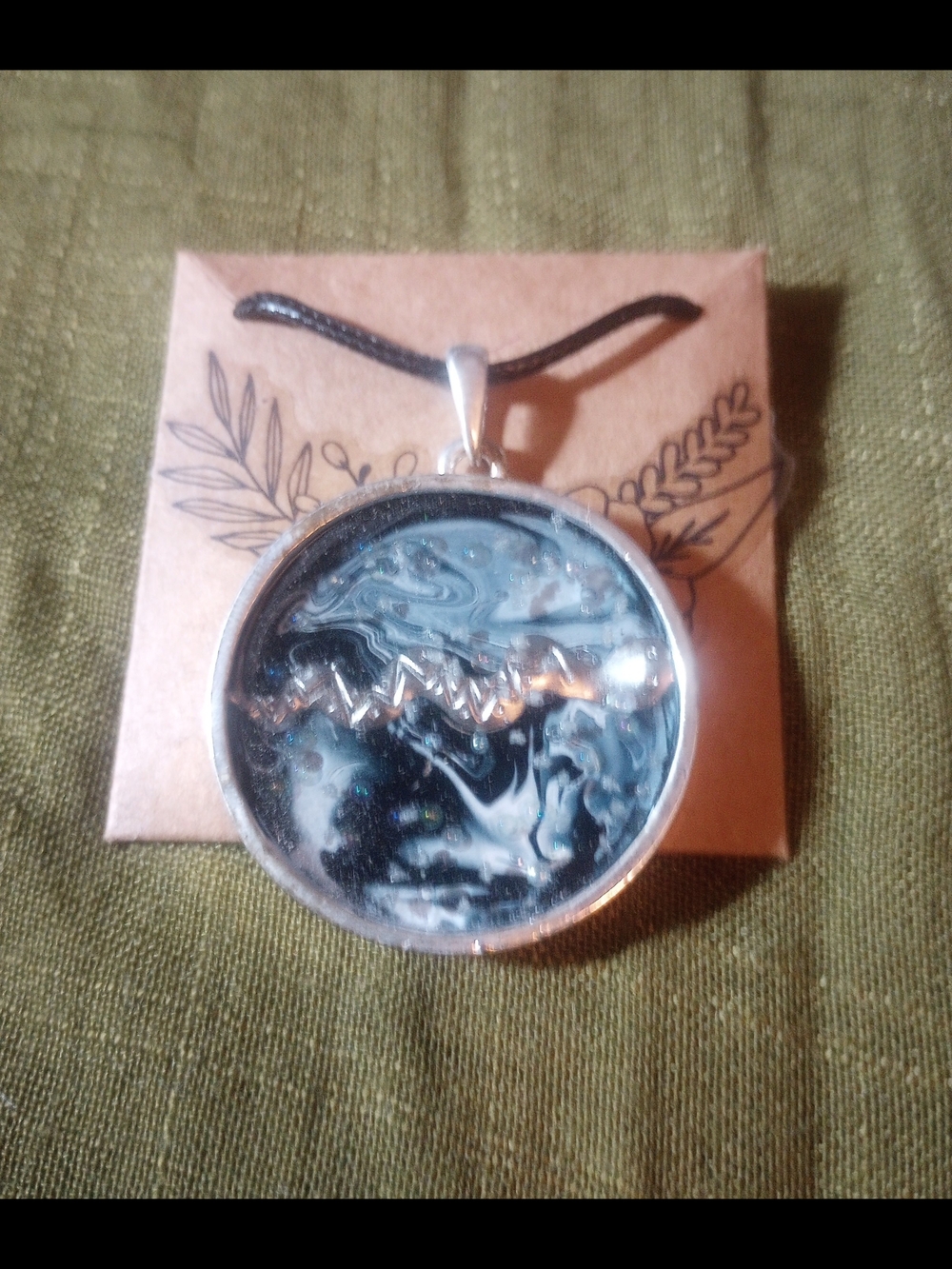 Handmade Black & White Snake Swirl Round Pendant Necklace